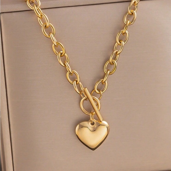 1pc Fashionable Summer Golden Stainless Steel OT Buckle Heart-Shaped Pendant - Picture 2 of 3